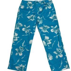 JONES NEW YORK Signature Cropped Capri - Turquoise/White Hibiscus Design - 18W